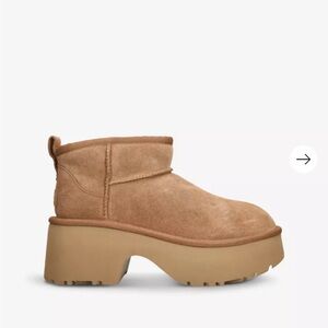 UGG
Classic Ultra Mini New Heights suede and shearling heeled ankle boots